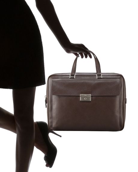 Prada Saffiano Brief Case in Brown for Men - Lyst