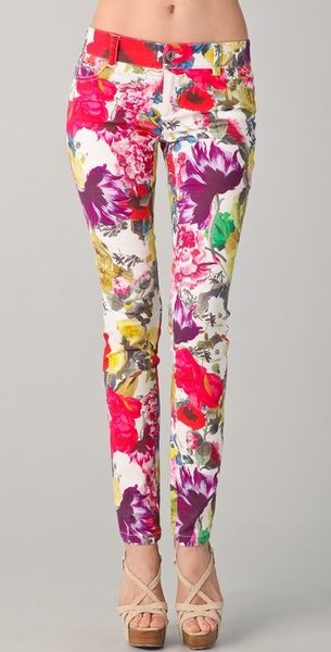 Alice Olivia 5 Pocket Floral Skinny Jeans In Multicolor Multi Lyst