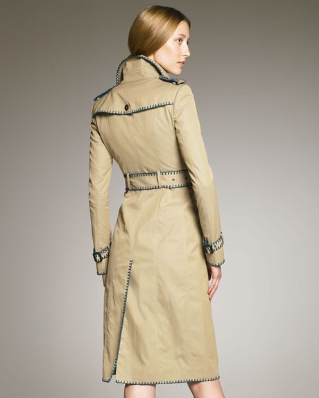Burberry Prorsum Whipstitchtrim Trenchcoat in Beige (honey) - Lyst