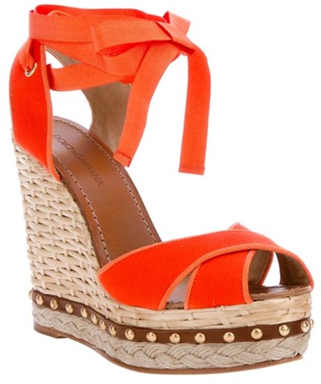 Dolce & Gabbana Wedge Sandal in Orange - Lyst