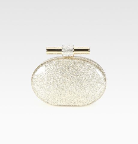 Jimmy Choo Glitter Metallic Clutch in Gold (champagne) - Lyst