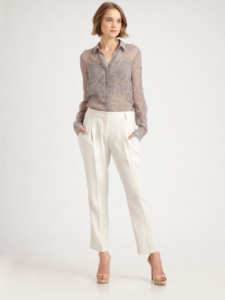 Theory Semisheer Printed Silk Blouse in Gray (burgundy) - Lyst