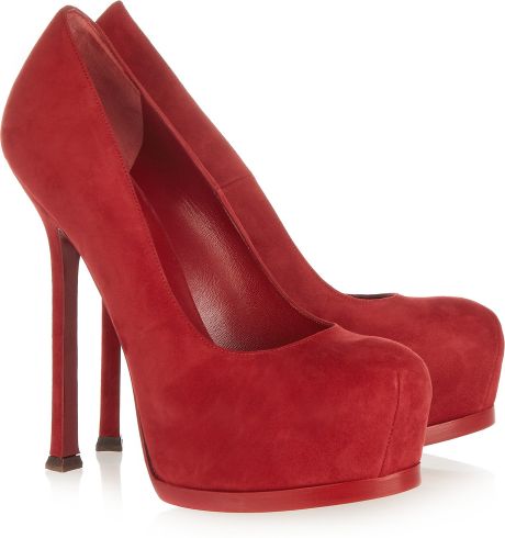 Yves Saint Laurent Tribtoo Suede Pumps in Red (poppy) - Lyst