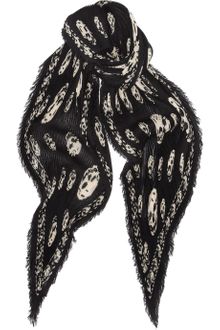 Alexander McQueen Skullprint Plissé Modal and Cashmereblend Scarf - Lyst