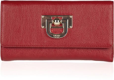 Dkny Buckledetailed Texturedleather Wallet in Brown (gold) - Lyst