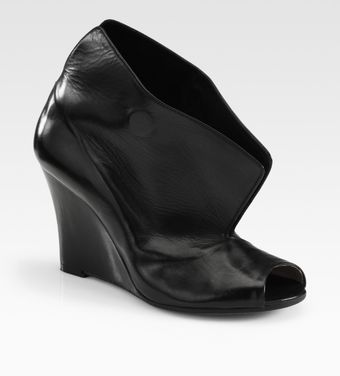  Leather Wedge Peep Toe Ankle Boots 