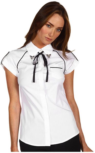 Mcq By Alexander Mcqueen Tie Neck Piped Shirt in White (o) - Lyst