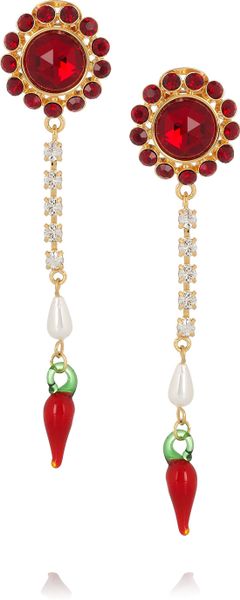 Miu Miu Crystal and Glass Drop Clip Earrings in Gold - Lyst