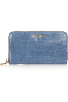 Miu Miu Croceffect Glossedleather Wallet - Lyst