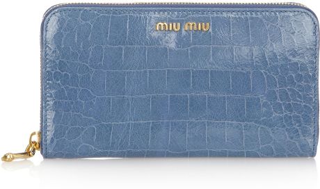 Miu Miu Croceffect Glossedleather Wallet in Blue (powder) - Lyst