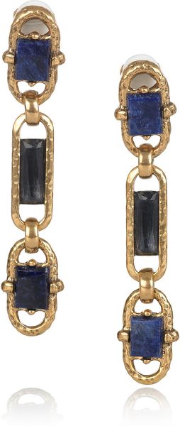 Oscar de la Renta 24karat Goldplated Semiprecious Stone Clip Earrings - Lyst