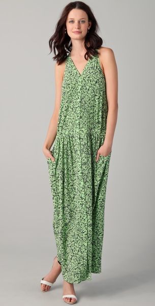 Tibi Button Down Print Maxi Dress in Green (mint) - Lyst