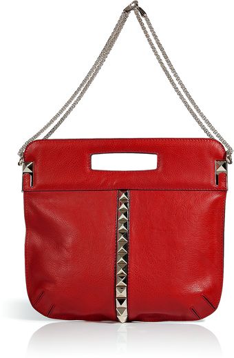  Red Studded Leather Bag with Chain Straps 