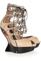 Alexander McQueen Laceup Leather Wedge Sandals