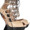 Alexander Mcqueen Laceup Leather Wedge Sandals in Black (almond) - Lyst