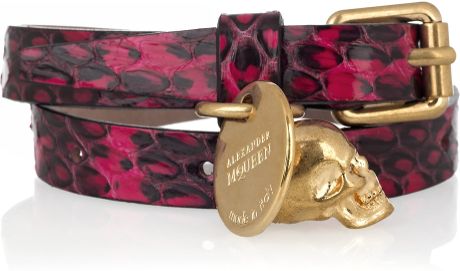 Alexander Mcqueen Elaphe and Brass Wrap Bracelet in Gold (fuchsia) - Lyst