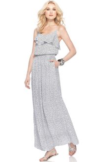 BCBGeneration Sleeveless Scoop Neck Ruffled Zigzag Striped Maxi - Lyst