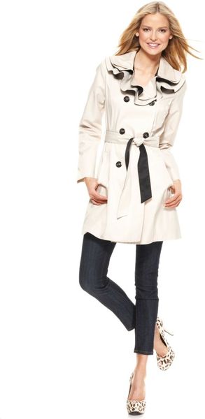 Betsey Johnson Ruffle Collar Colorblock Trench  - Lyst