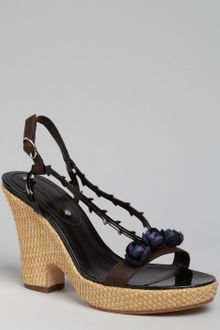 Celine Black Leather Rosette Wedges - Lyst