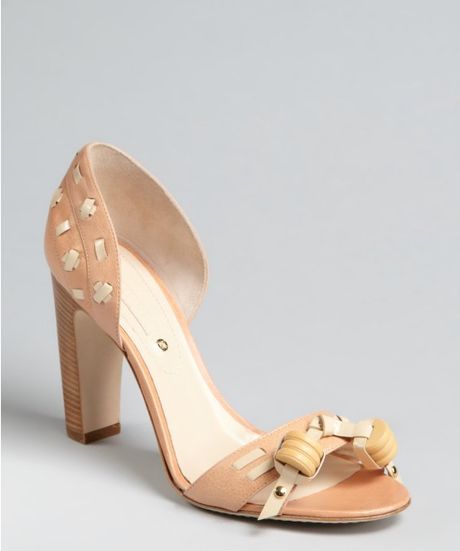 Celine Blush Leather Patent Stitch Disk Ornament Peep Toe Pumps in Pink (blush) - Lyst
