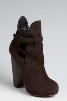 Celine Dark Brown Suede Cutout Stacked Heel Platform Booties - Lyst