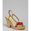 Celine Green Leather Rosette Wedges in Green - Lyst