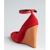 Celine Red Suede Ankle Strap Colorblock Wedge Pumps in Red - Lyst