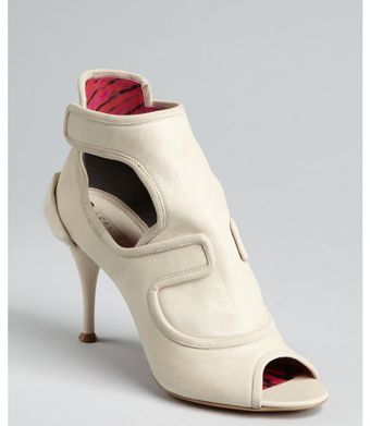 Celine Off White Leather Cut Out Cubist Heel Ankle Booties - Lyst