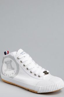 Celine White and Silver Canvas Logo Laceup Sneakers - Lyst