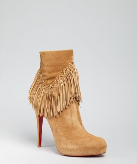 Christian Louboutin Camel Suede Rom 120 Fringed Ankle Boots in Brown (camel) - Lyst