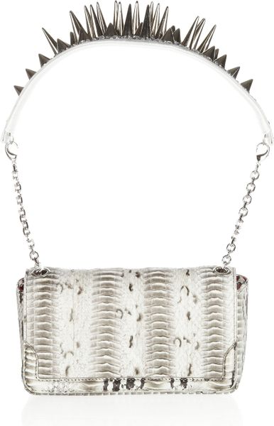 Christian Louboutin Artemis Spiked Watersnake Shoulder Bag in Gray - Lyst