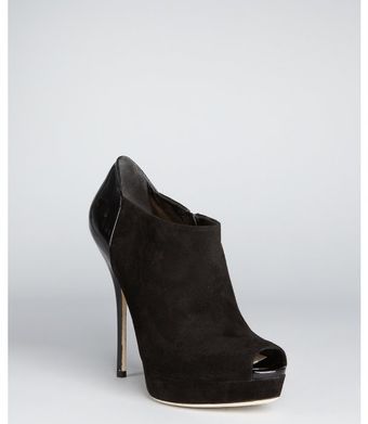  Black Suede Sofia Patent Detail Peep Toe Booties 