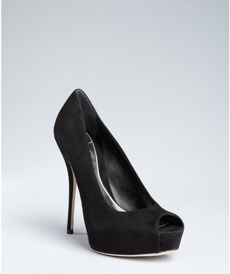Gucci Black Suede Sofia Peep Toe Pumps in Black - Lyst