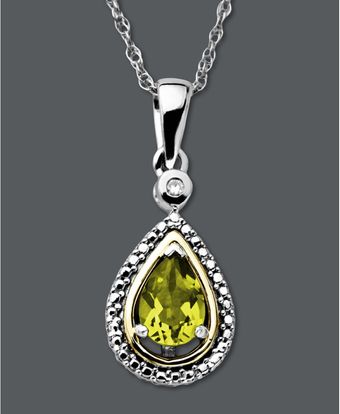  Peridot and Diamond Accent Teardrop Pendant 