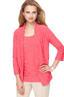 Jones New York Three Quarter Sleeve Ribbed Open Front Cardigan - Lyst