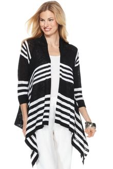Jones New York Three Quarter Sleeve Striped Draped Open Front Cardigan - Lyst