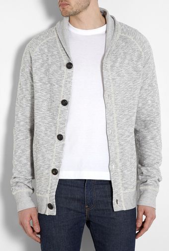  Light Grey Slub Cotton Shawl Collar Sweat Cardigan 