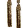 Oscar De La Renta Beaded Tassel Clip Earrings in Gold - Lyst