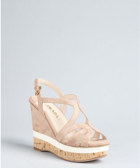 Prada Mauve Suede Cork Sole Wedge Sandals in Purple (mauve) - Lyst