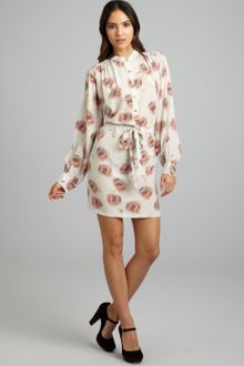 Rebecca Minkoff Nude Floral Silk Belted Shirtdress - Lyst