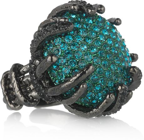 Roberto Cavalli RhodiumPlated Swarovski Crystal Ring in Blue (teal) - Lyst