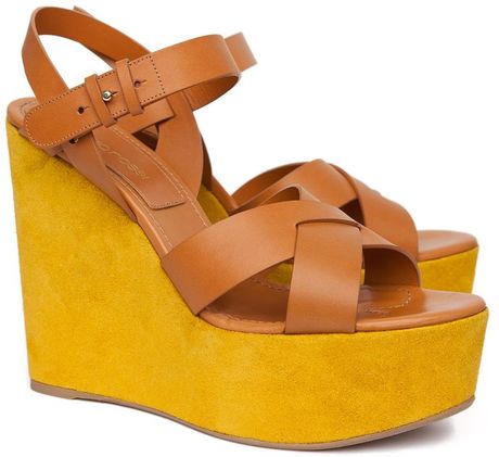 Sergio Rossi  Strappy Suede Wedges in Yellow - Lyst