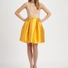 Theia Sequined Satin Dress in Gold (saffron) - Lyst