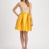 Theia Sequined Satin Dress in Gold (saffron) - Lyst