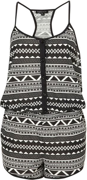Topshop Black Aztec Jersey Playsuit in Black - Lyst