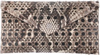  Micro Perforated Python Envelop Clutch With Calfskin Lining 