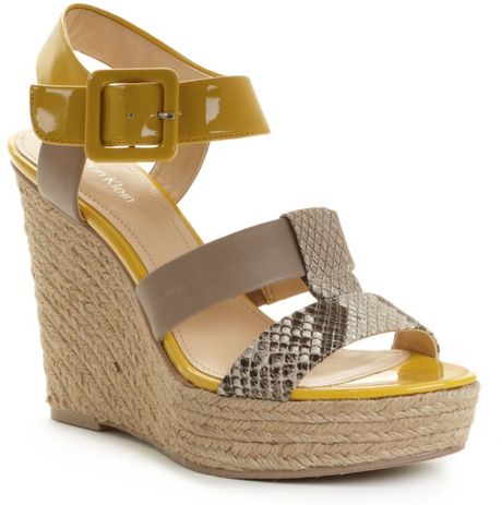 Calvin Klein Elison High Wedge Espadrilles in Gray (lt taupe/yellow) - Lyst