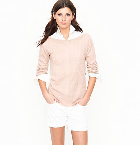 J.crew Linen Cableknit Sweater in Pink (heirloom pink) - Lyst
