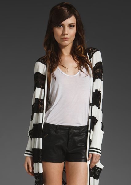 L.a.m.b. Runway Crochet Stripe Cardigan in Whiteblack in Black (white & black) - Lyst