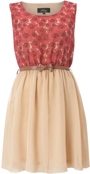 Madam Rage Madam Rage Vintage Bow Belt Dress in Beige - Lyst